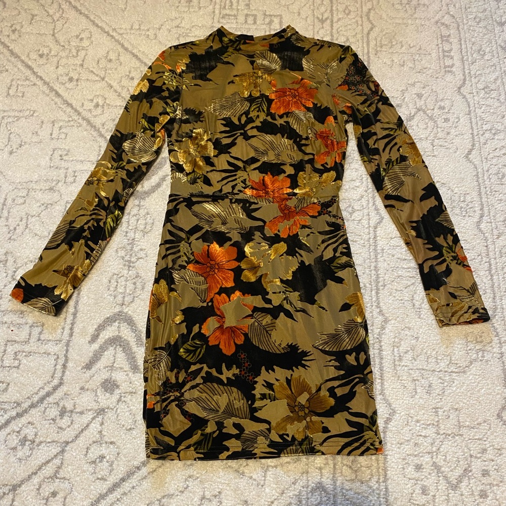 Velvet Garden Print Backless Mini Dress
